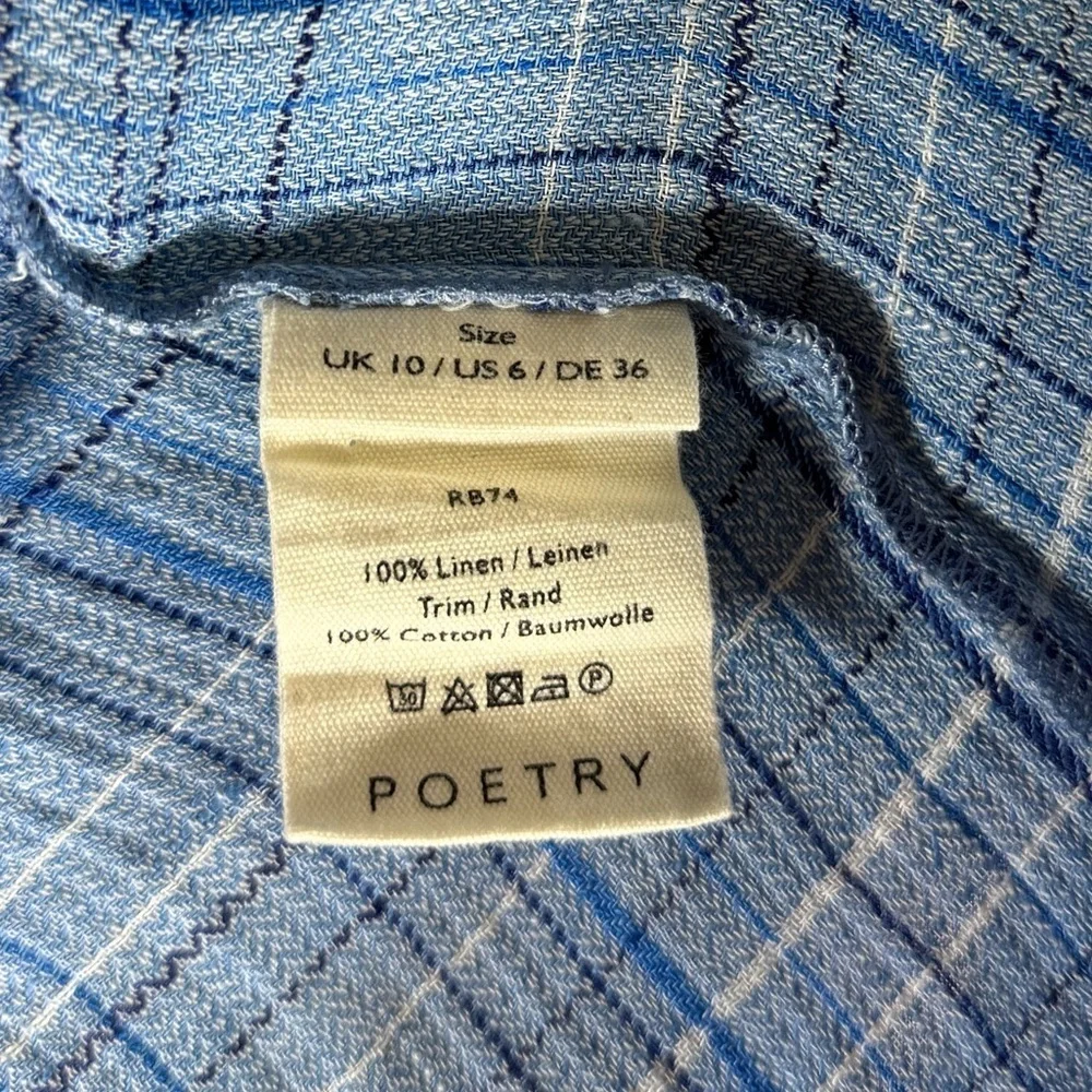 Poetry CHECKED DRESS High-twist linen Ocean Blue US 6 - Picture 9 of 10